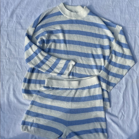 Free People Pants - Free People Blue and White Striped Knit Set
